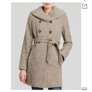 Calvin Klein city tweed belted coat with hood